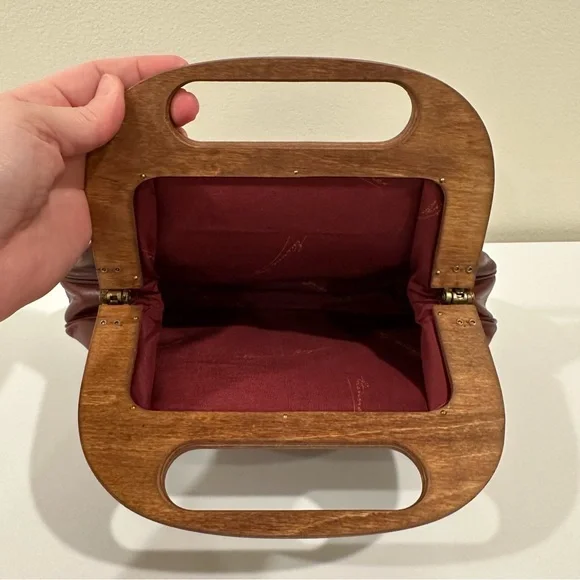 Etienne Aigner Vintage Leather Wooden Elegant Red Clutch Handbag - Picture 11 of 11